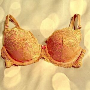 PINK WITH NATURAL LACE DREAM ANGELS LINED DEMI 32C